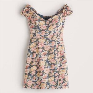 Abercrombie &‎ Fitch Blue Pink Floral Linen Blend Mini Dress